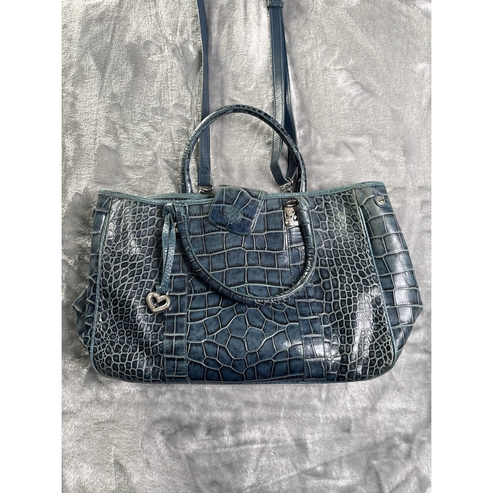Brighton MONROE CROC Emboss Leather Satchel Purse Handbag Crocodile Skin Heart